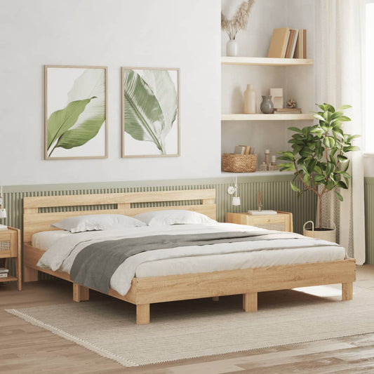 Bed Frame With Headboard Sonoma Oak 180X200 Cm Super King Size Engineered Wood