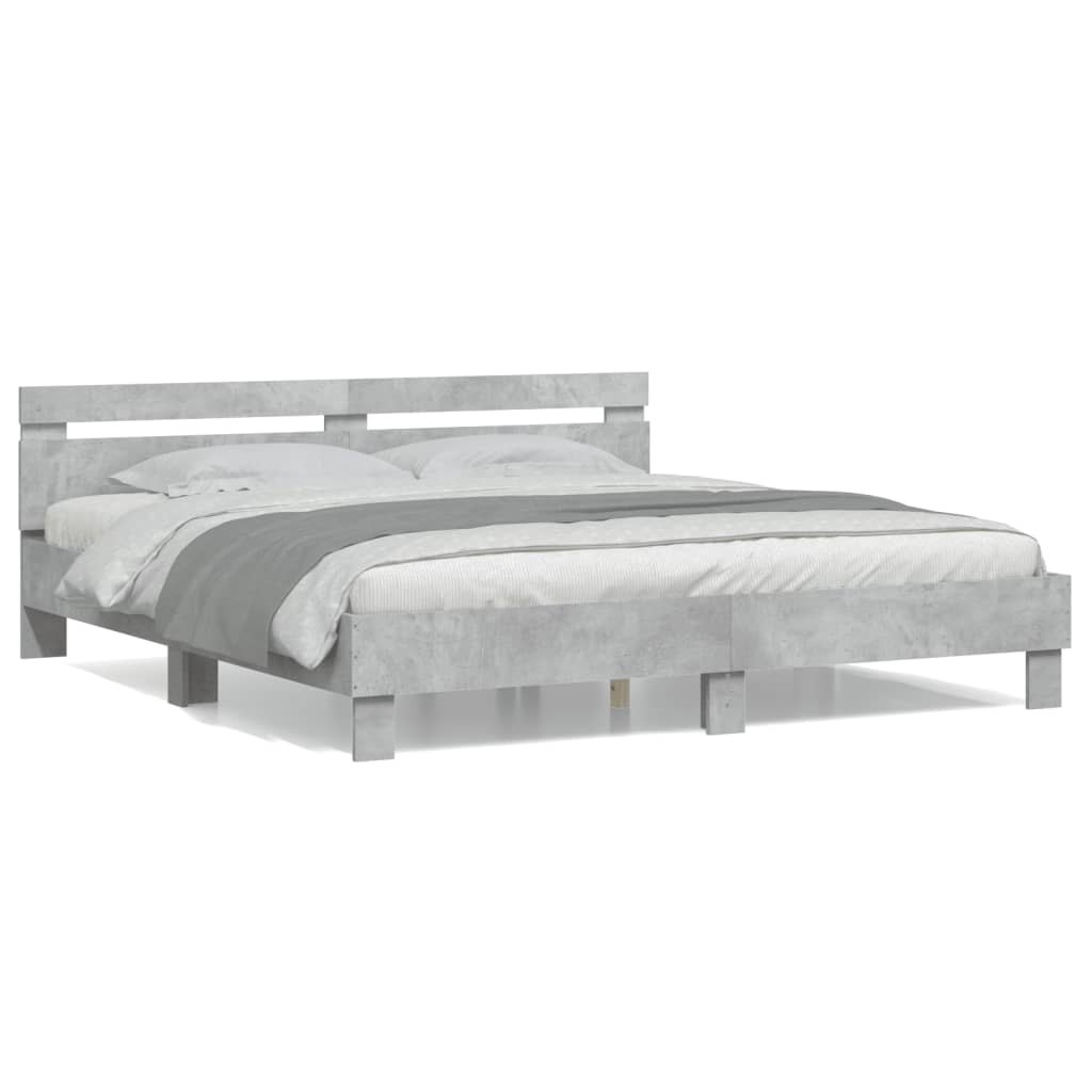 Bed Frame With Headboard Concrete Grey 180X200 Cm Super King Size Engineered Wood