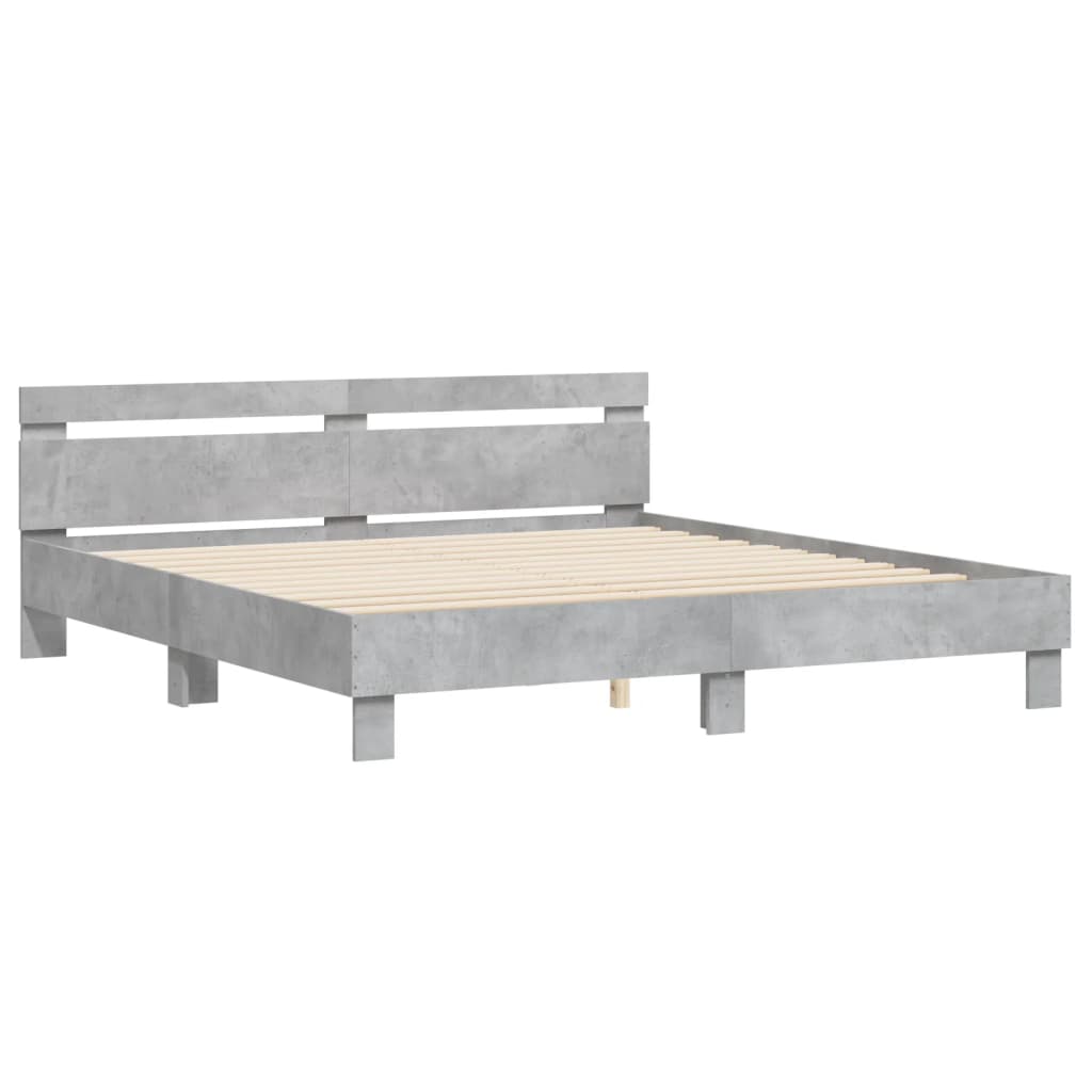 Bed Frame With Headboard Concrete Grey 180X200 Cm Super King Size Engineered Wood