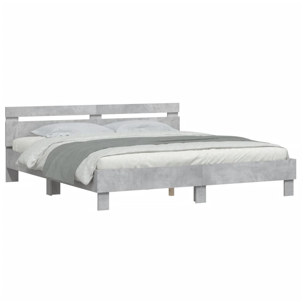 Bed Frame With Headboard Concrete Grey 180X200 Cm Super King Size Engineered Wood