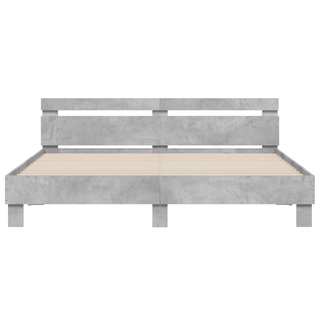 Bed Frame With Headboard Concrete Grey 180X200 Cm Super King Size Engineered Wood