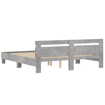 Bed Frame With Headboard Concrete Grey 180X200 Cm Super King Size Engineered Wood