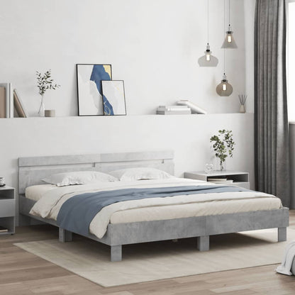 Bed Frame With Headboard Concrete Grey 180X200 Cm Super King Size Engineered Wood