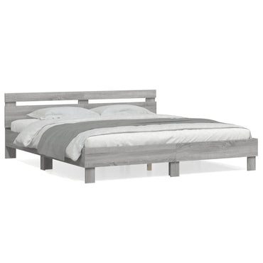 Bed Frame With Headboard Grey Sonoma 180X200 Cm Super King Size Engineered Wood