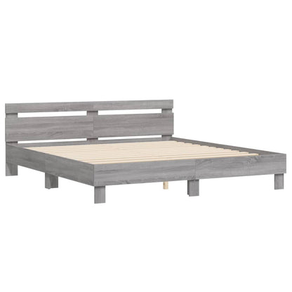 Bed Frame With Headboard Grey Sonoma 180X200 Cm Super King Size Engineered Wood