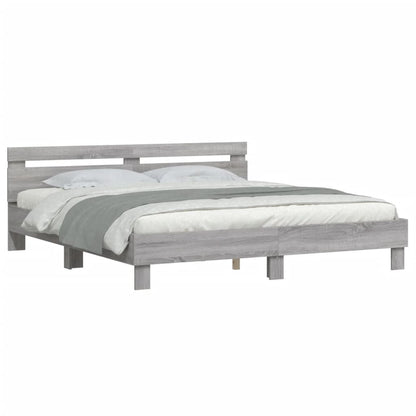 Bed Frame With Headboard Grey Sonoma 180X200 Cm Super King Size Engineered Wood