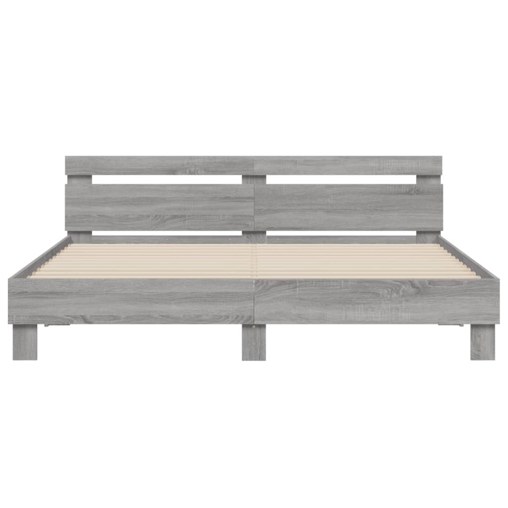 Bed Frame With Headboard Grey Sonoma 180X200 Cm Super King Size Engineered Wood