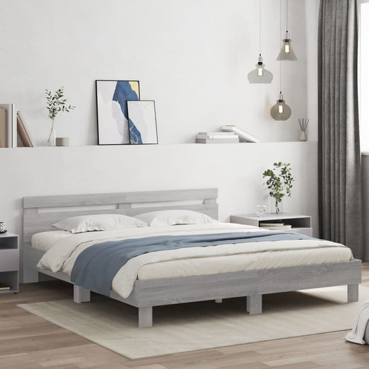 Bed Frame With Headboard Grey Sonoma 180X200 Cm Super King Size Engineered Wood