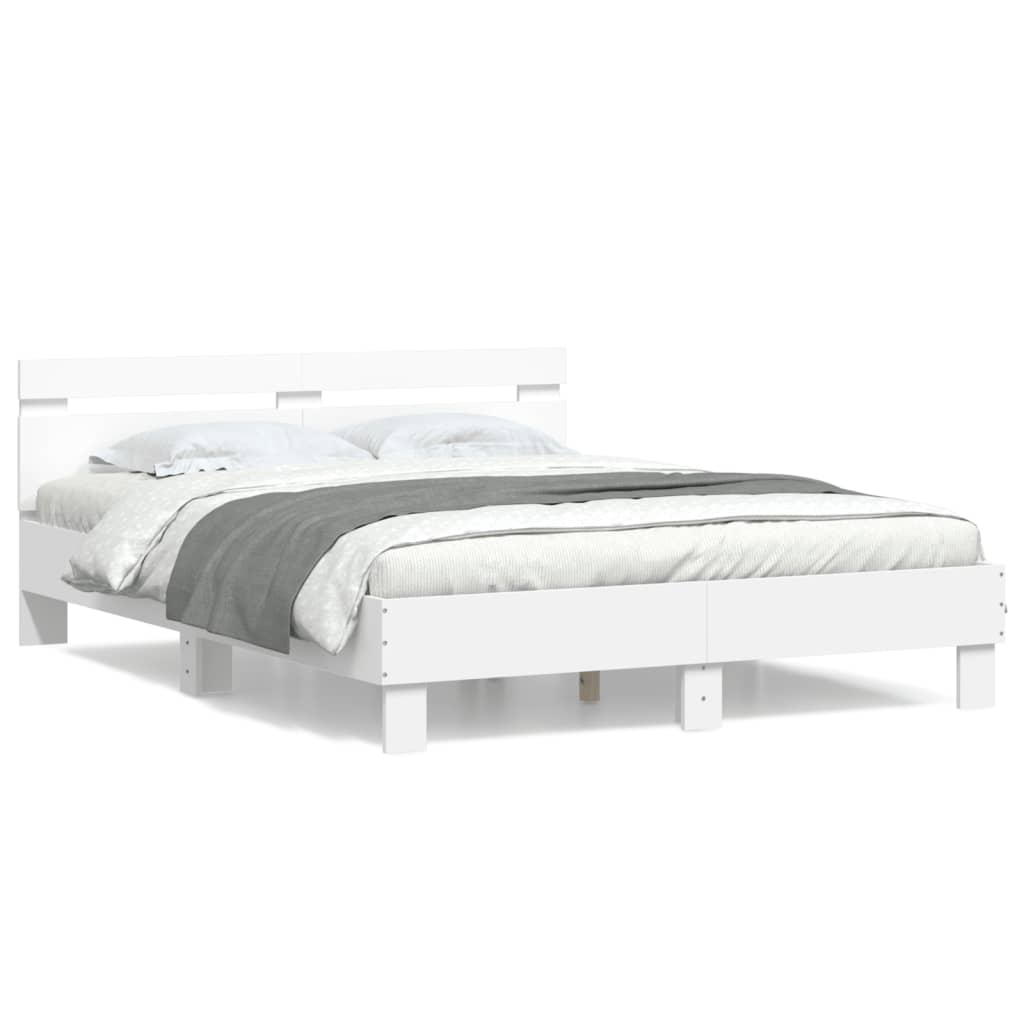 Bed Frame With Headboard White 150X200 Cm King Size Engineered Wood