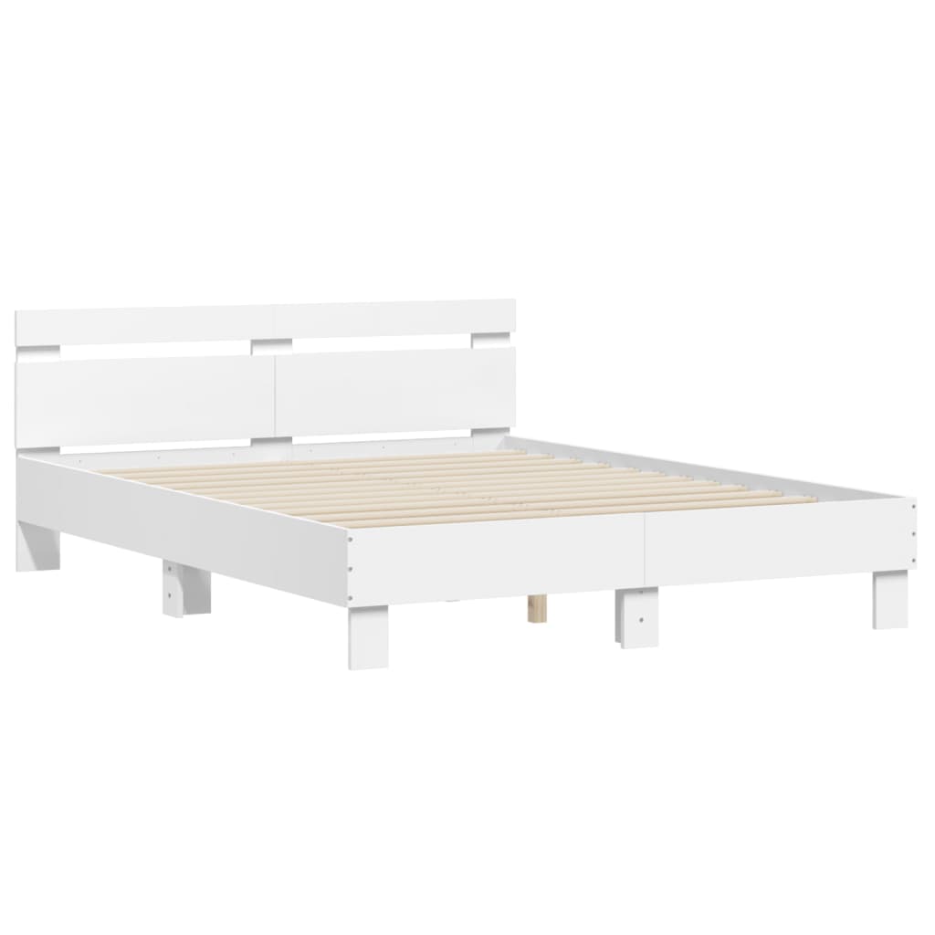 Bed Frame With Headboard White 150X200 Cm King Size Engineered Wood