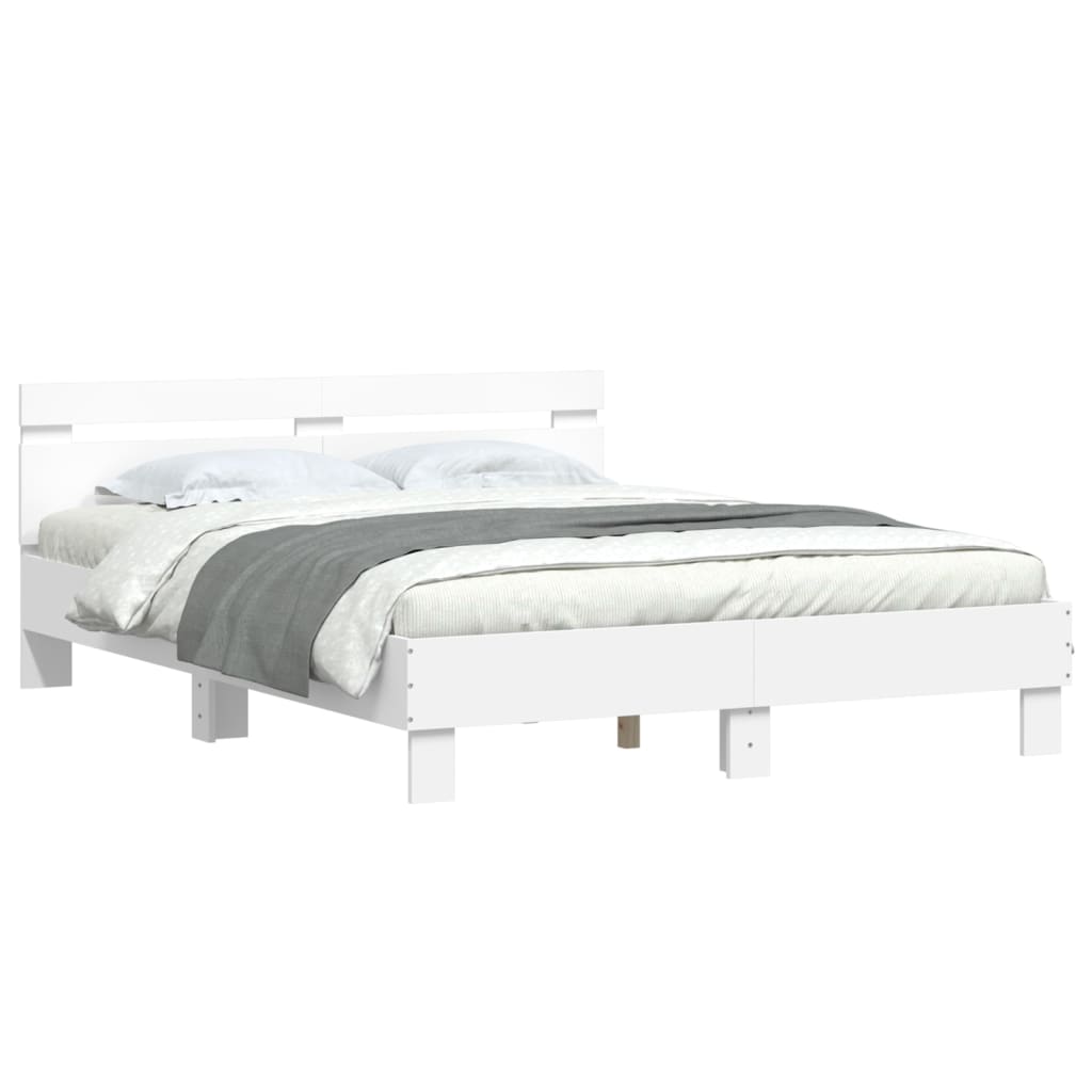 Bed Frame With Headboard White 150X200 Cm King Size Engineered Wood