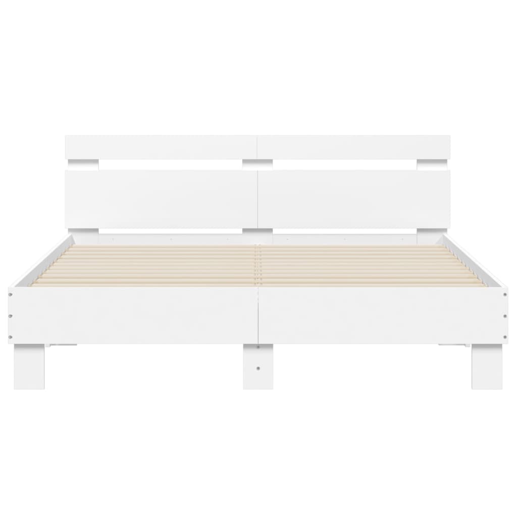 Bed Frame With Headboard White 150X200 Cm King Size Engineered Wood