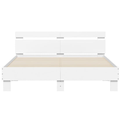 Bed Frame With Headboard White 150X200 Cm King Size Engineered Wood