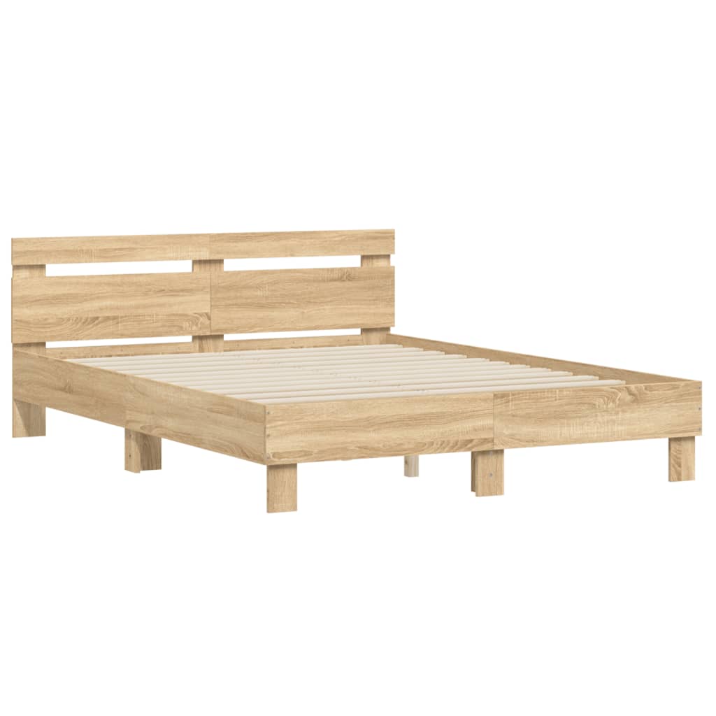 Bed Frame With Headboard Sonoma Oak 150X200 Cm King Size Engineered Wood