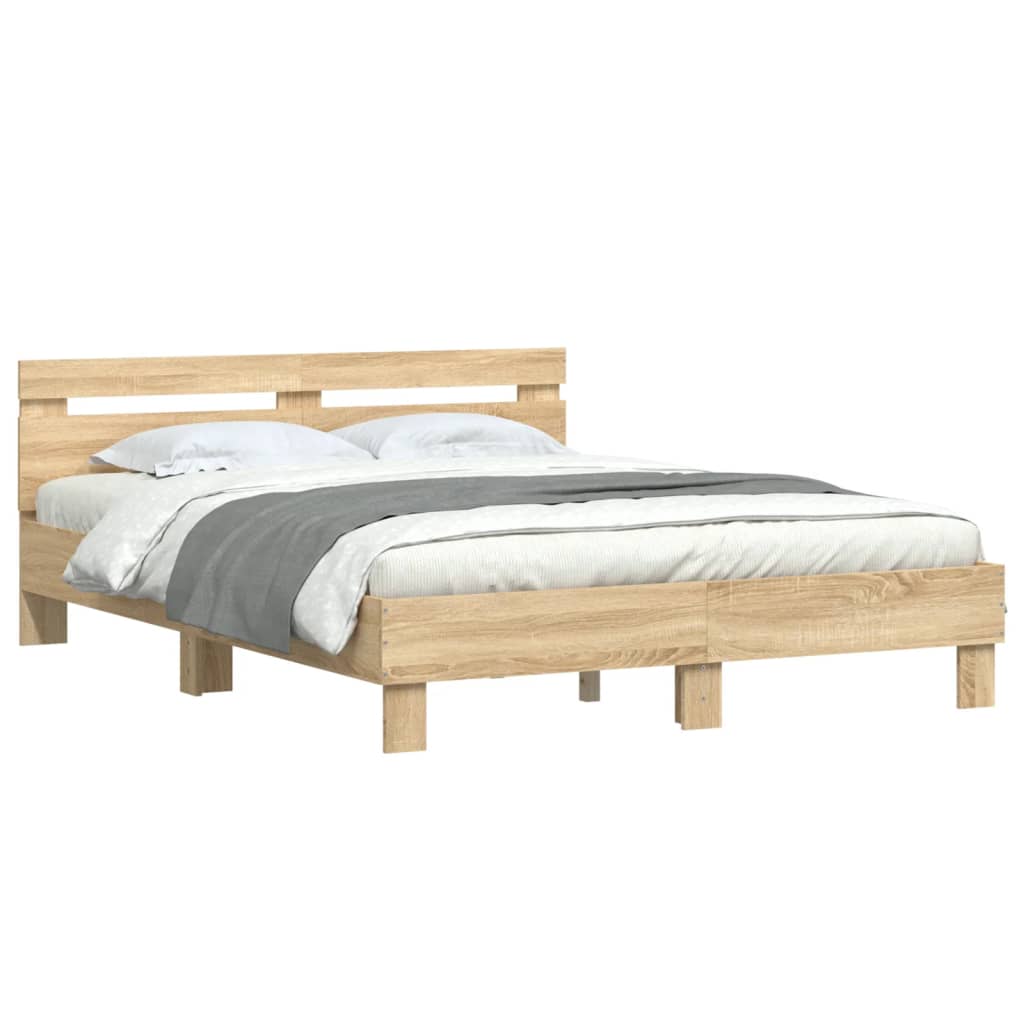 Bed Frame With Headboard Sonoma Oak 150X200 Cm King Size Engineered Wood