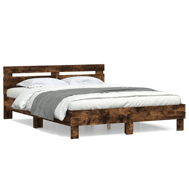 Bed Frame With Headboard Smoked Oak 150X200 Cm King Size Engineered Wood