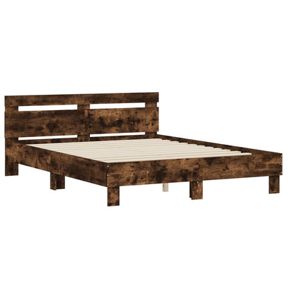 Bed Frame With Headboard Smoked Oak 150X200 Cm King Size Engineered Wood