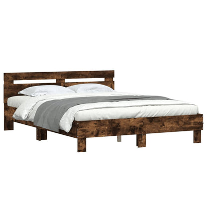 Bed Frame With Headboard Smoked Oak 150X200 Cm King Size Engineered Wood