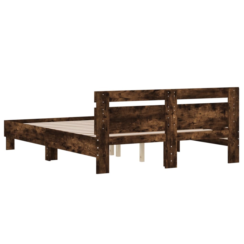 Bed Frame With Headboard Smoked Oak 150X200 Cm King Size Engineered Wood