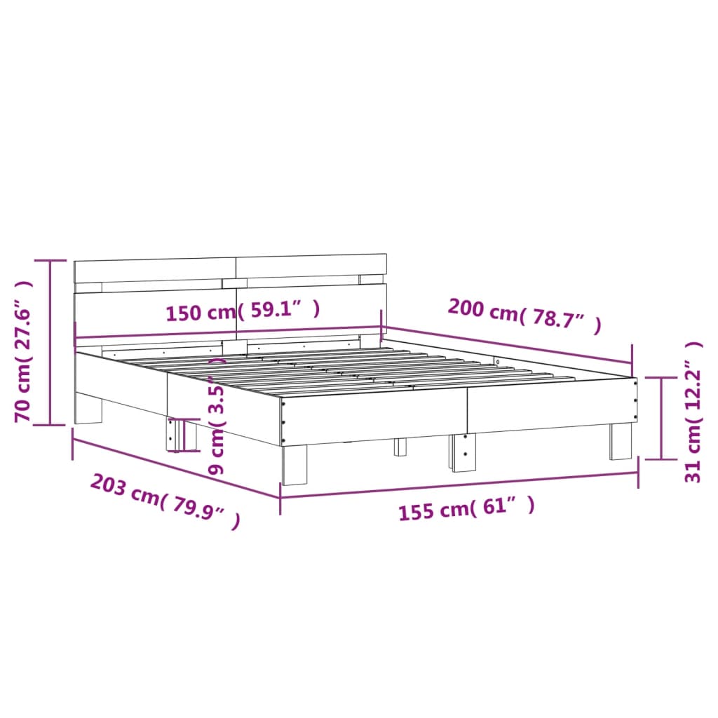 Bed Frame With Headboard Smoked Oak 150X200 Cm King Size Engineered Wood