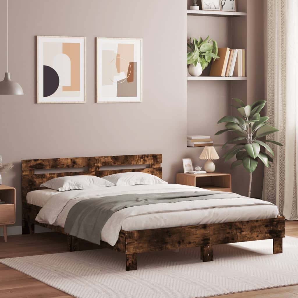 Bed Frame With Headboard Smoked Oak 150X200 Cm King Size Engineered Wood