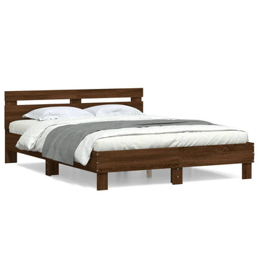 Bed Frame With Headboard Brown Oak 150X200 Cm King Size Engineered Wood