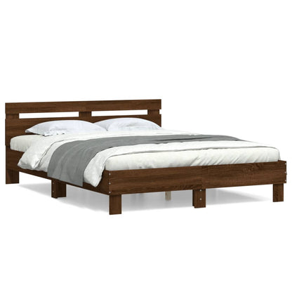 Bed Frame With Headboard Brown Oak 150X200 Cm King Size Engineered Wood