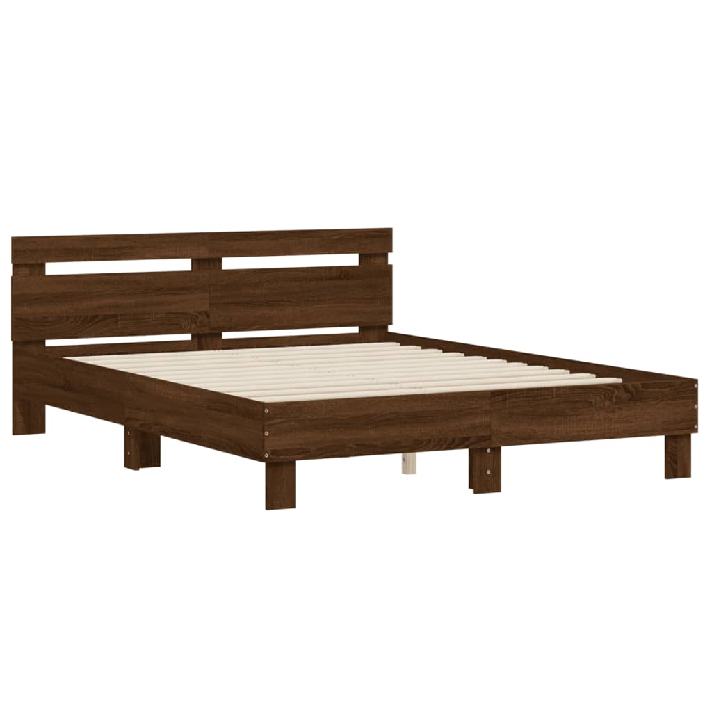 Bed Frame With Headboard Brown Oak 150X200 Cm King Size Engineered Wood