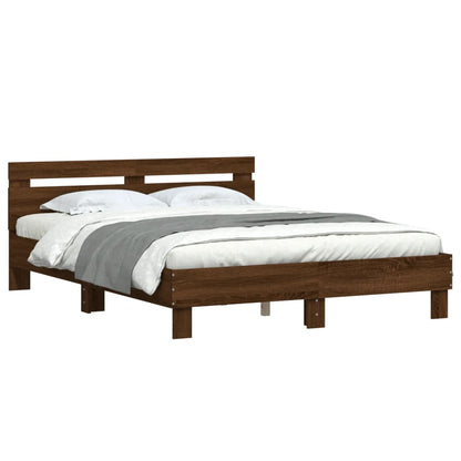 Bed Frame With Headboard Brown Oak 150X200 Cm King Size Engineered Wood