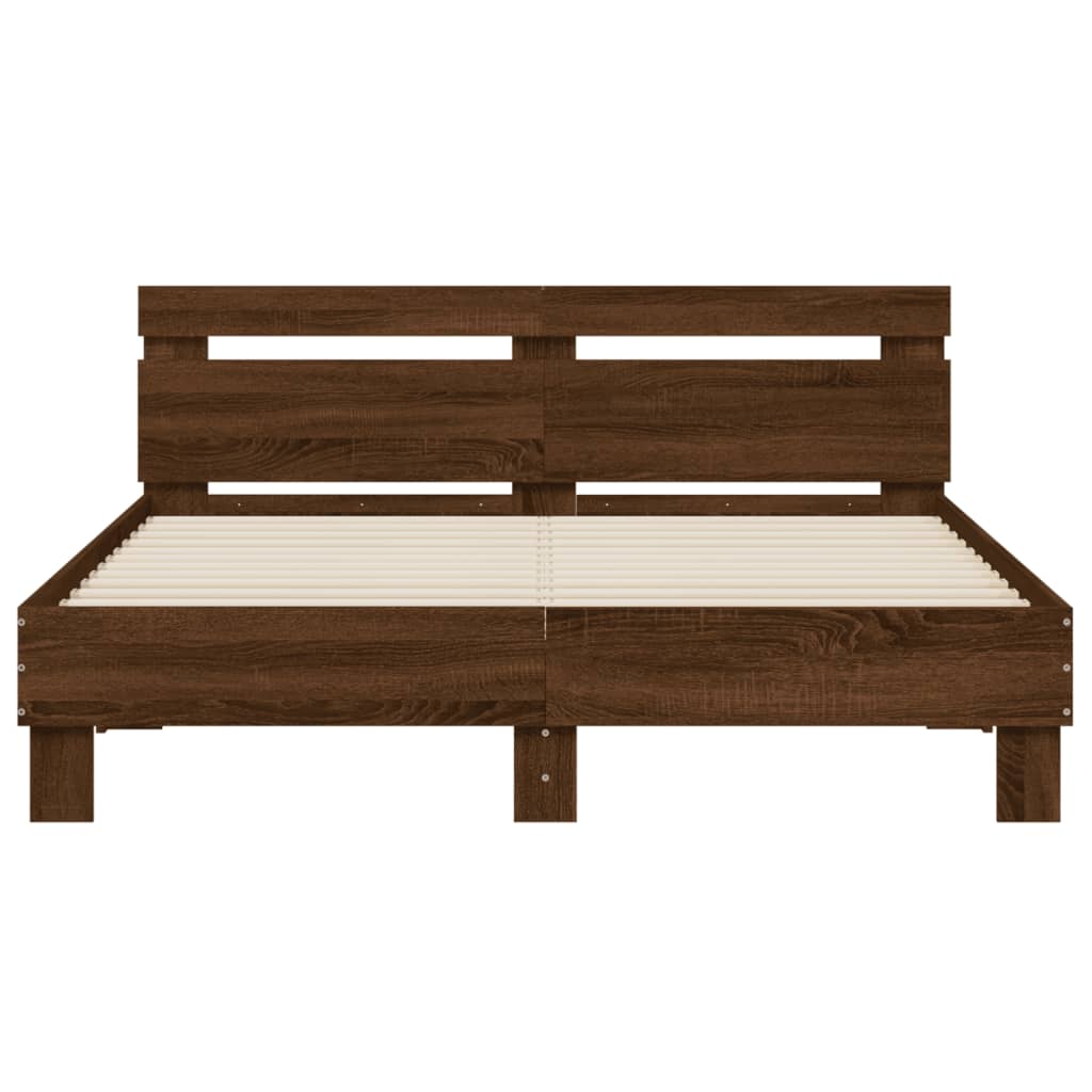 Bed Frame With Headboard Brown Oak 150X200 Cm King Size Engineered Wood