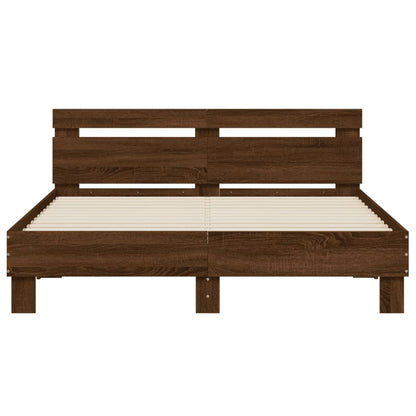 Bed Frame With Headboard Brown Oak 150X200 Cm King Size Engineered Wood