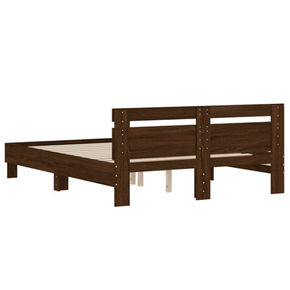 Bed Frame With Headboard Brown Oak 150X200 Cm King Size Engineered Wood