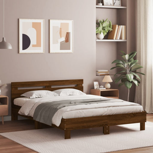 Bed Frame With Headboard Brown Oak 150X200 Cm King Size Engineered Wood