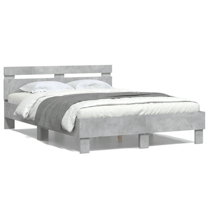 Bed Frame With Headboard Concrete Grey 120X190 Cm Small Double Engineered Wood