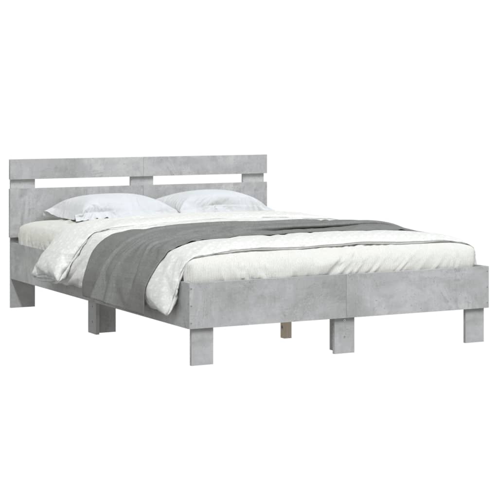 Bed Frame With Headboard Concrete Grey 120X190 Cm Small Double Engineered Wood