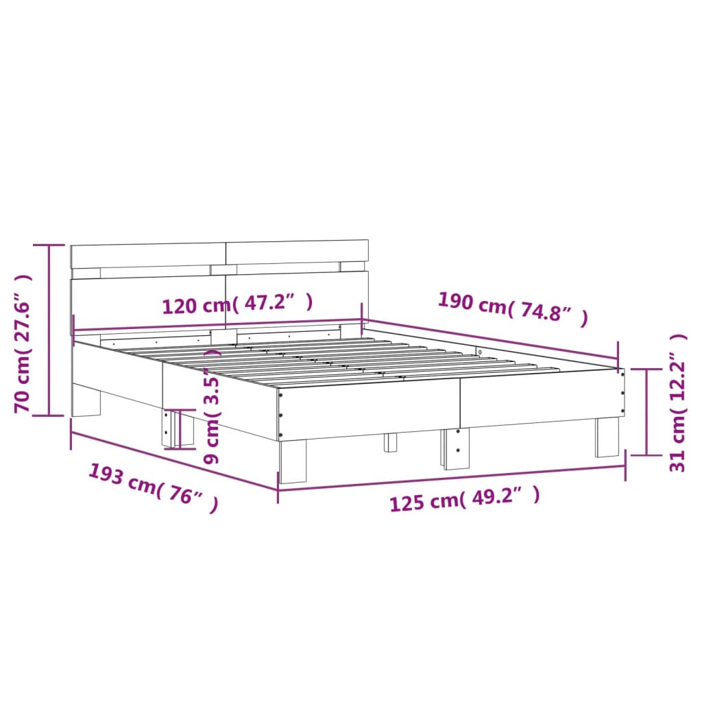 Bed Frame With Headboard Concrete Grey 120X190 Cm Small Double Engineered Wood