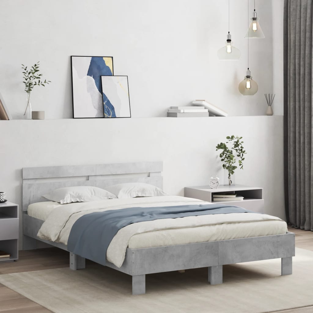 Bed Frame With Headboard Concrete Grey 120X190 Cm Small Double Engineered Wood