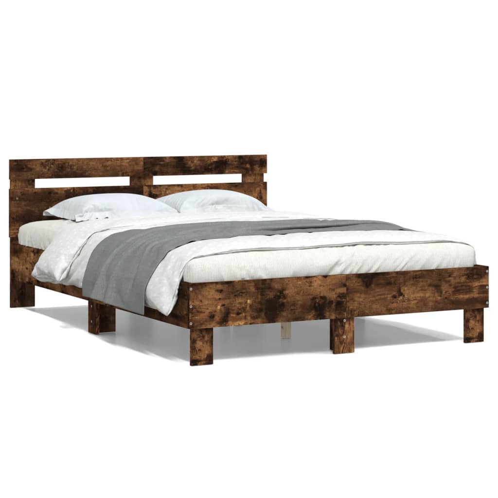 Bed Frame With Headboard Smoked Oak 120X190 Cm Small Double Engineered Wood