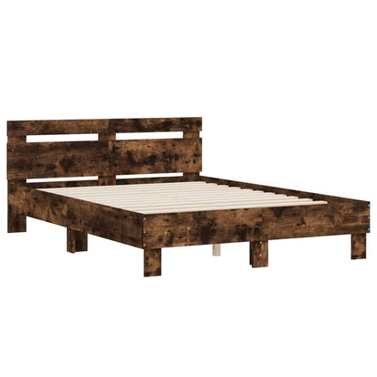 Bed Frame With Headboard Smoked Oak 120X190 Cm Small Double Engineered Wood