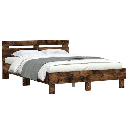 Bed Frame With Headboard Smoked Oak 120X190 Cm Small Double Engineered Wood