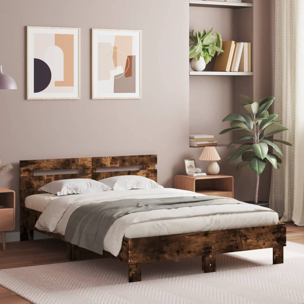 Bed Frame With Headboard Smoked Oak 120X190 Cm Small Double Engineered Wood