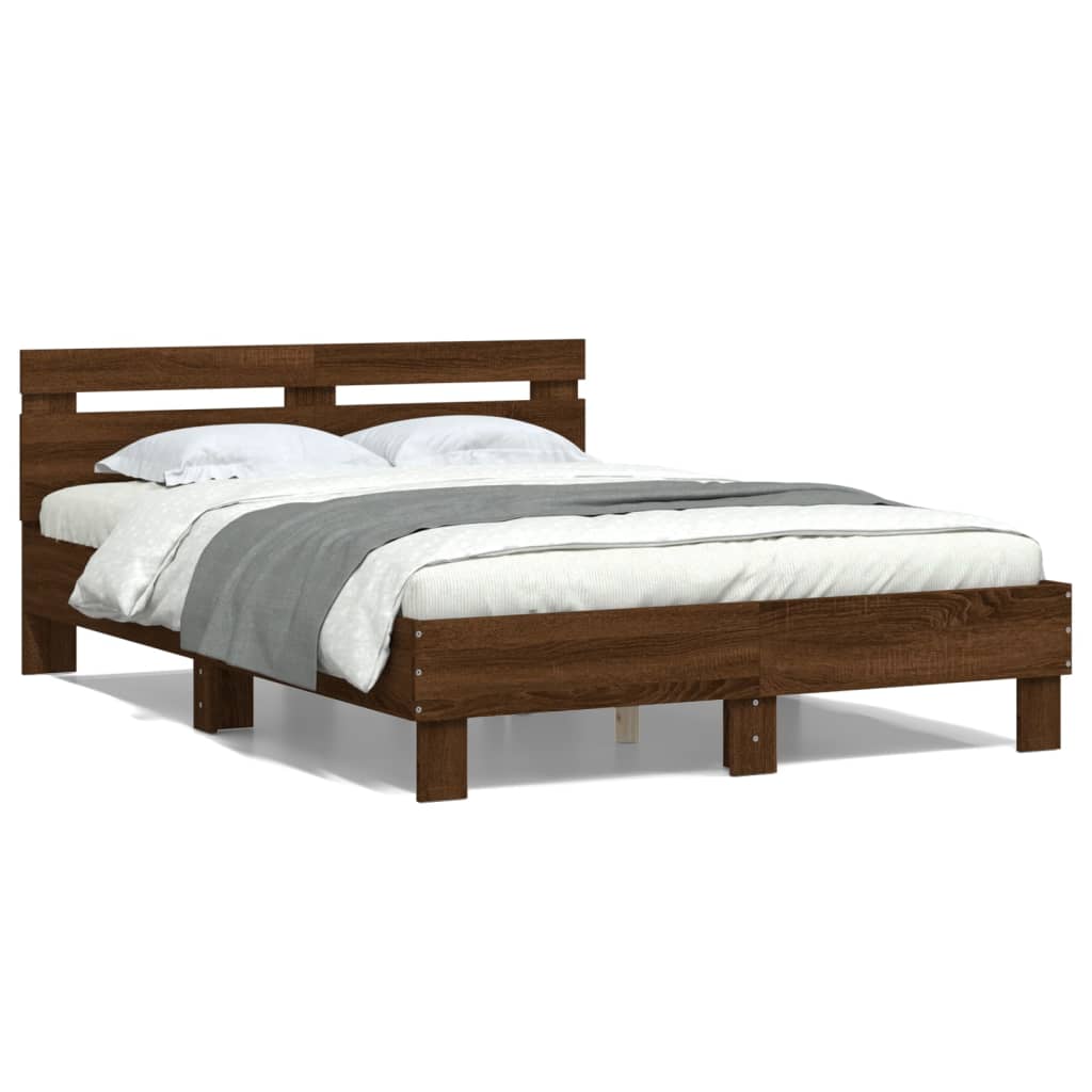 Bed Frame With Headboard Brown Oak 120X190 Cm Small Double Engineered Wood