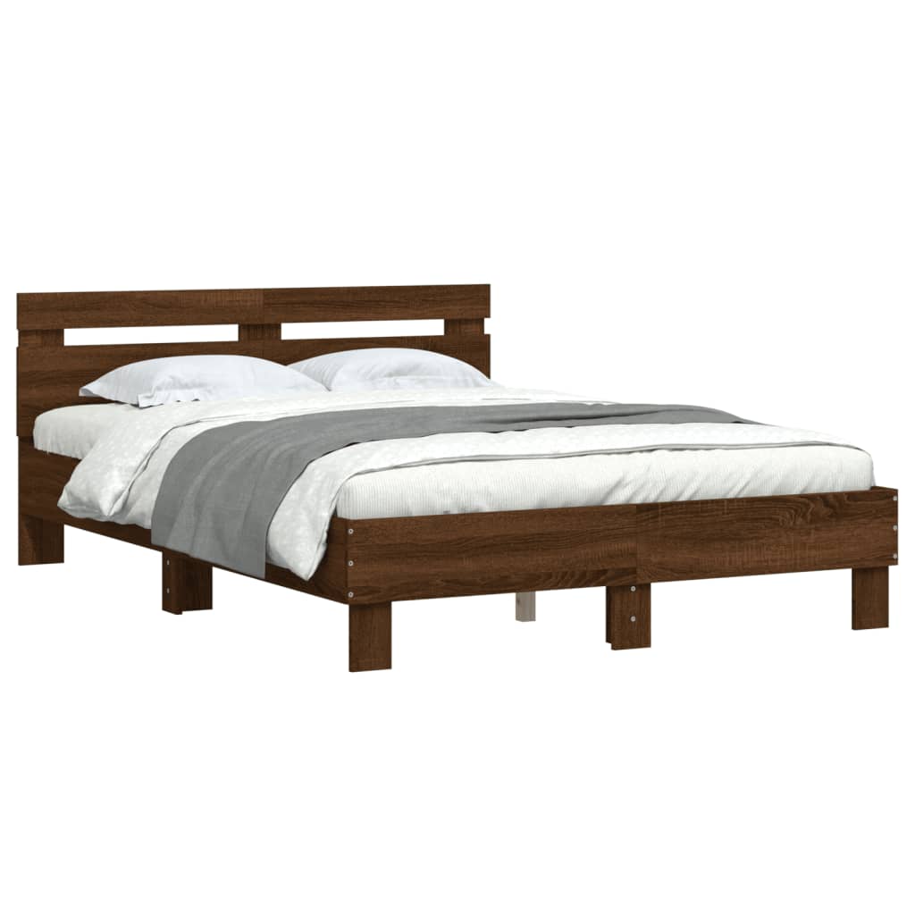 Bed Frame With Headboard Brown Oak 120X190 Cm Small Double Engineered Wood