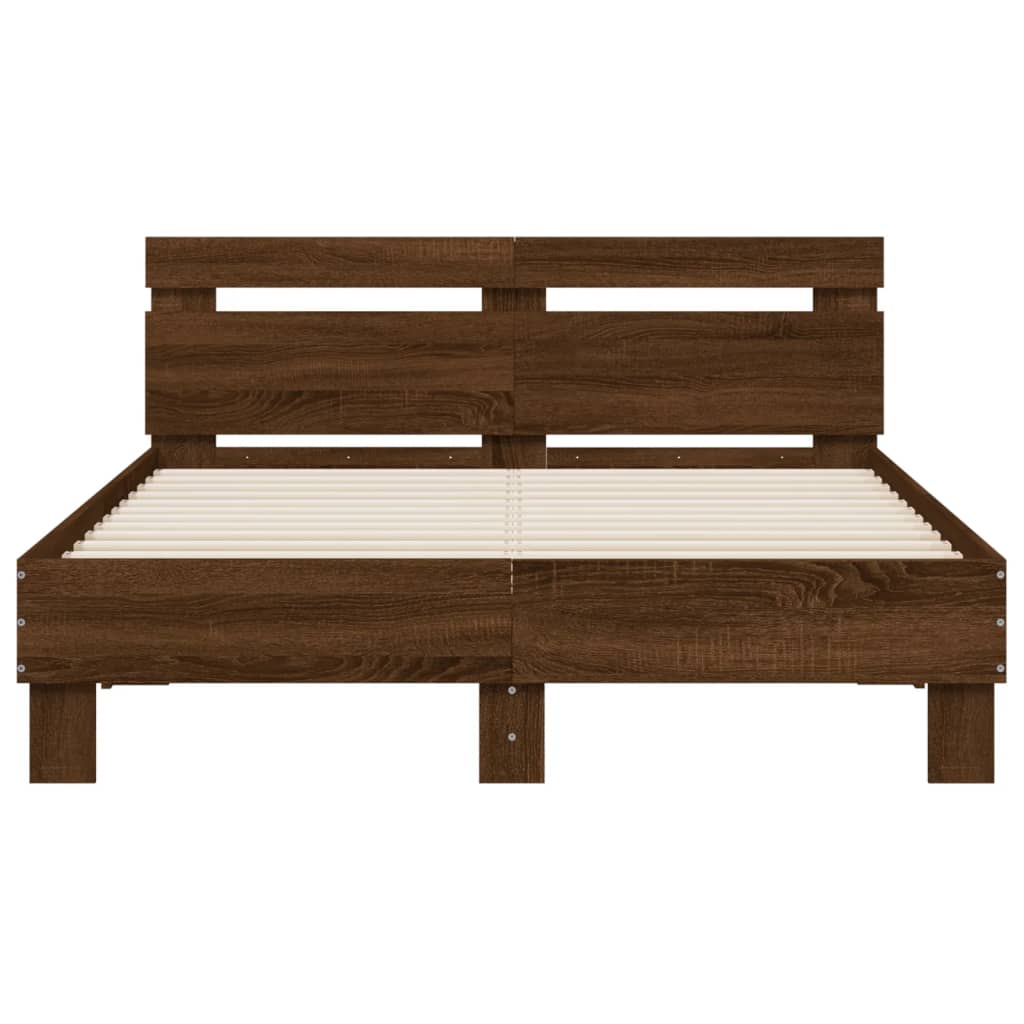 Bed Frame With Headboard Brown Oak 120X190 Cm Small Double Engineered Wood