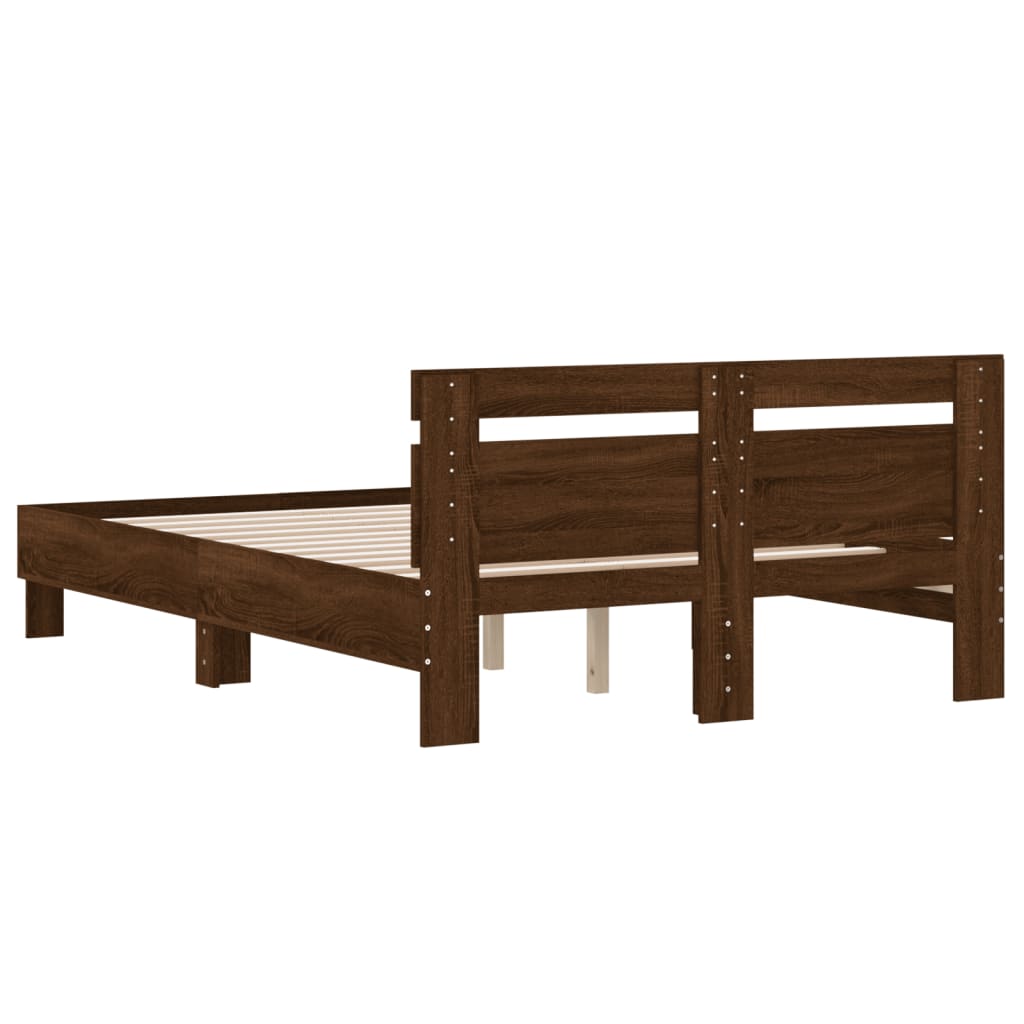 Bed Frame With Headboard Brown Oak 120X190 Cm Small Double Engineered Wood