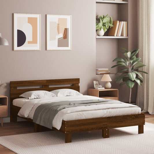 Bed Frame With Headboard Brown Oak 120X190 Cm Small Double Engineered Wood