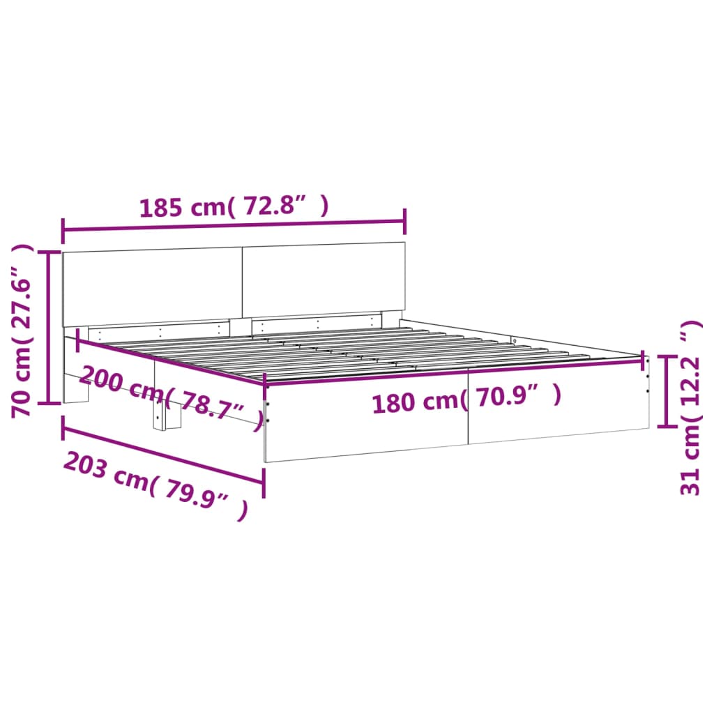 Bed Frame With Headboard White 180X200 Cm Super King Size