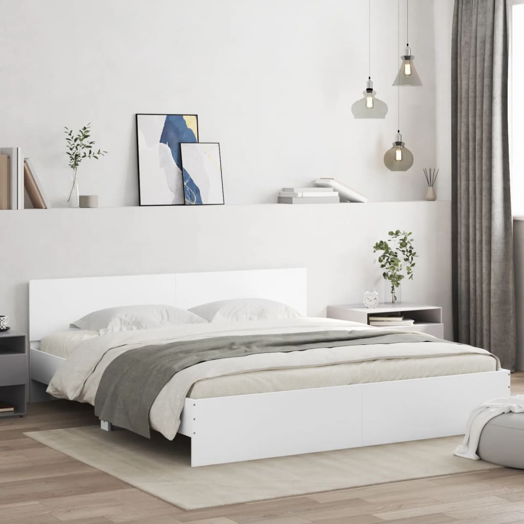 Bed Frame With Headboard White 180X200 Cm Super King Size