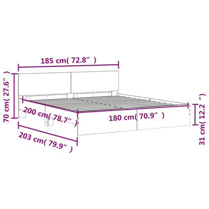 Bed Frame With Headboard Sonoma Oak 180X200 Cm Super King Size