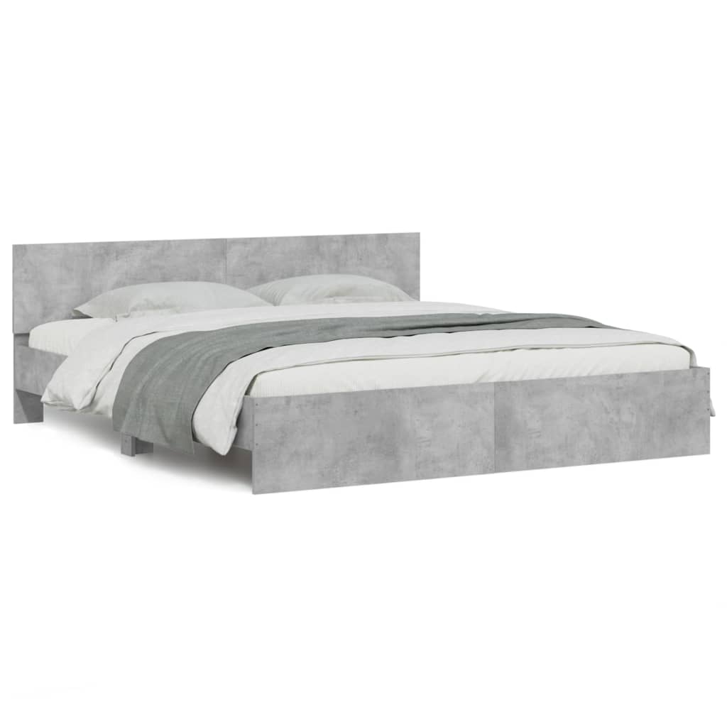 Bed Frame With Headboard Concrete Grey 180X200 Cm Super King Size